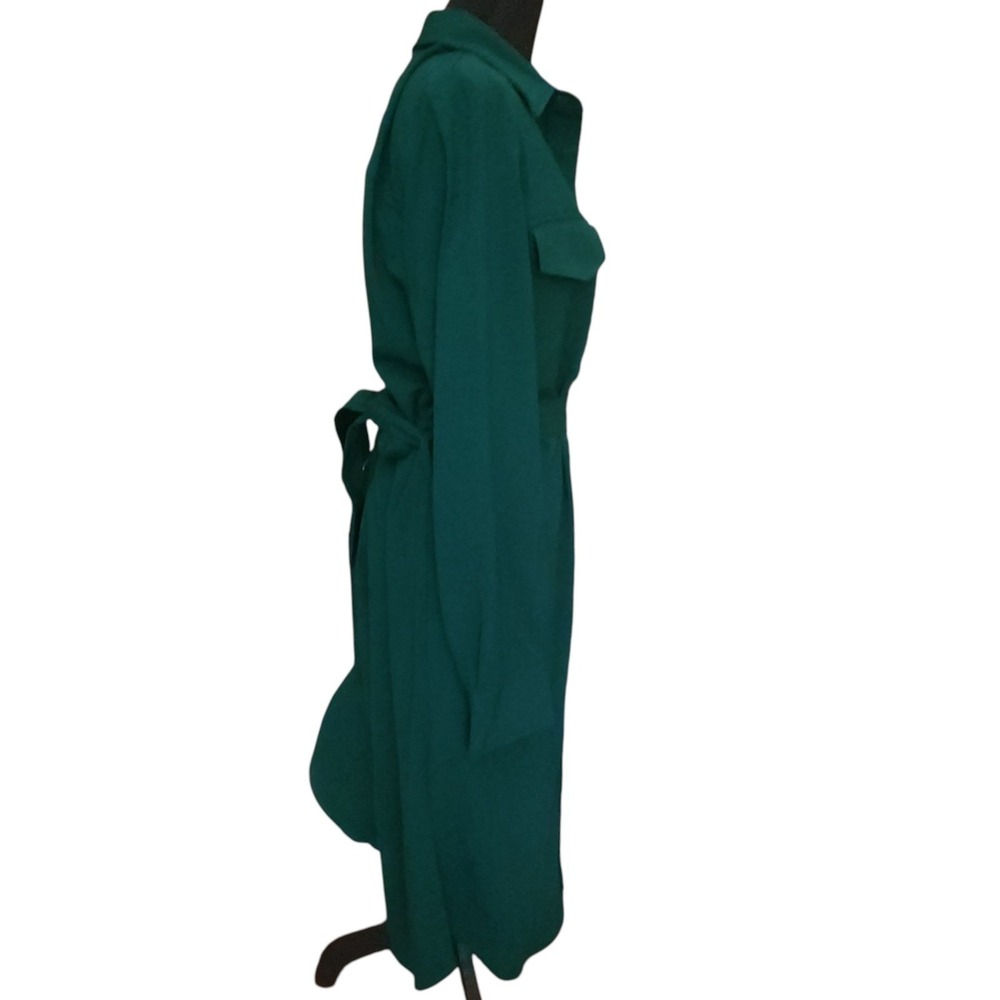 MP Massimo Piombo Midi Shirtdress Forest Green Button Front Belt XL NWT $110 - Picture 6 of 11